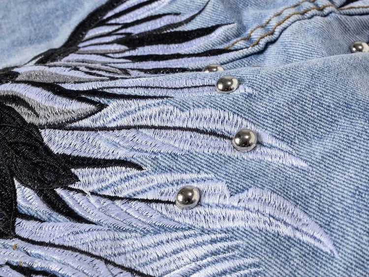 Alr™ Men's Ripped Denim Vest with Wing Embroidery