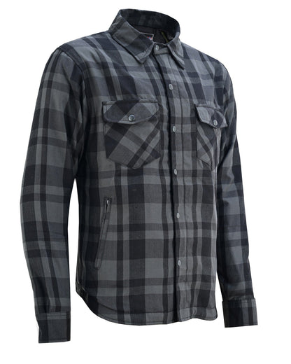 Mens Armored Motorcycle Flannel Shirt, Armor Reinforced with Kevlar by DuPont