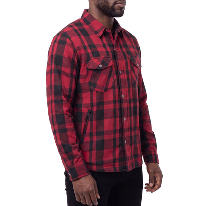 Mens Armored Motorcycle Flannel Shirt, Armor Reinforced with Kevlar by DuPont
