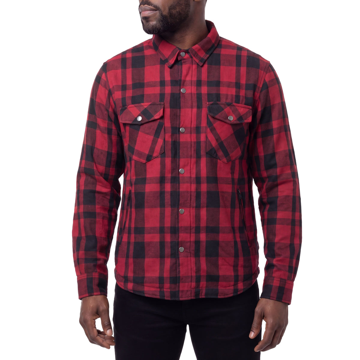 Mens Armored Motorcycle Flannel Shirt, Armor Reinforced with Kevlar by DuPont