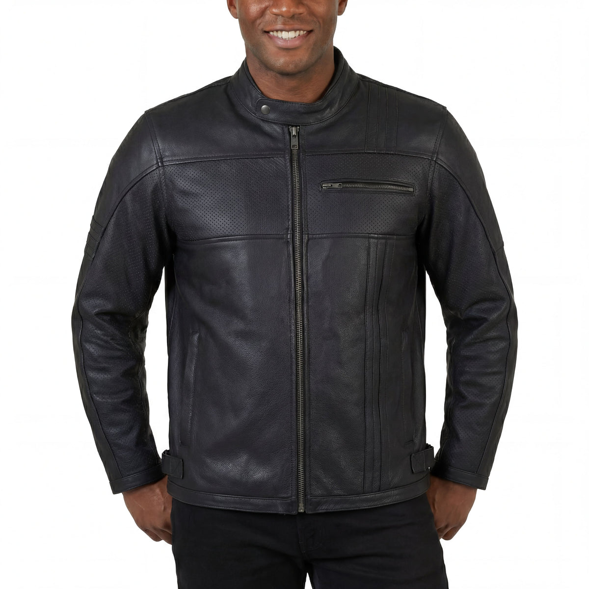 High Mileage Mens Premium Commuter Cafe Racer Motorcycle Leather Jacket with Removeable CE Armor