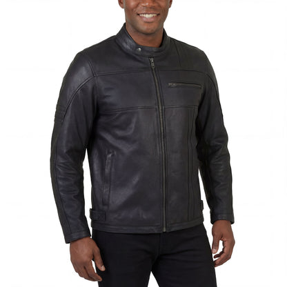 High Mileage Mens Premium Commuter Cafe Racer Motorcycle Leather Jacket with Removeable CE Armor