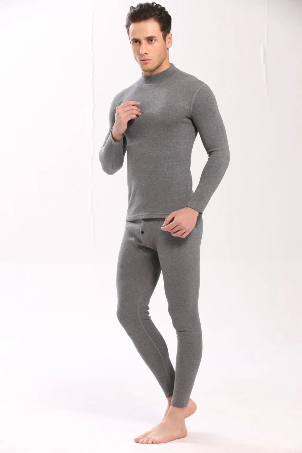 Alr™ Men's Thermal Underwear Set - Fleece-Lined Cotton Long Johns, Gray