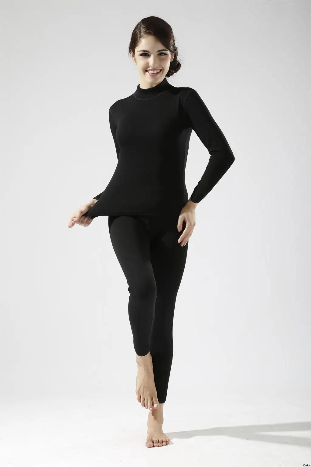 Alr™ Women's Thermal Underwear Set - Fleece-Lined Cotton Long Johns, Black