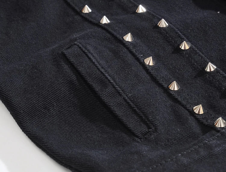 Alr™ Men's Black Vintage Denim Vest with Rivet Details