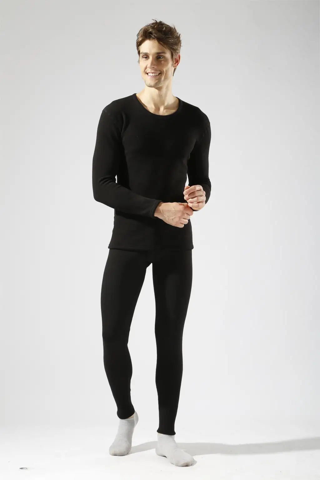 Alr™ Men's Thermal Underwear Set - Fleece-Lined Cotton Long Johns, Black