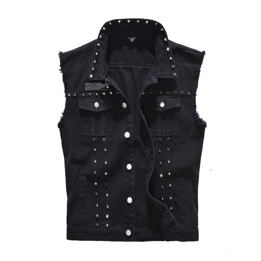 Alr™ Men's Black Vintage Denim Vest with Rivet Details