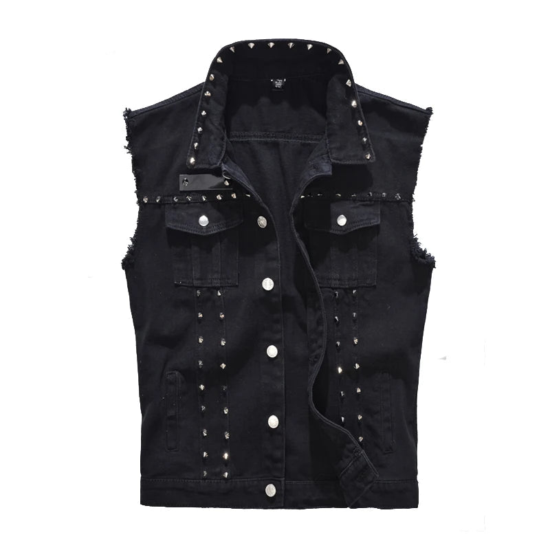 Alr™ Men's Black Vintage Denim Vest with Rivet Details