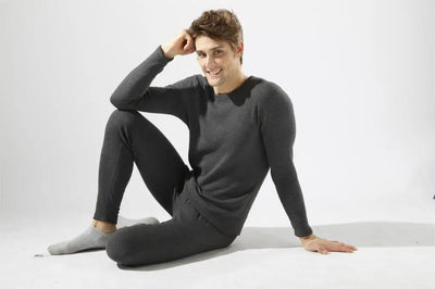 Alr™ Men's Thermal Underwear Set - Fleece-Lined Cotton Long Johns, Dark Gray