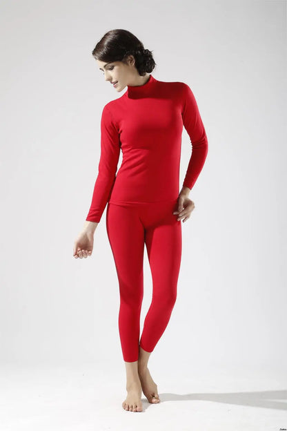 Alr™ Women's Thermal Underwear Set - Fleece-Lined Cotton Long Johns, Red