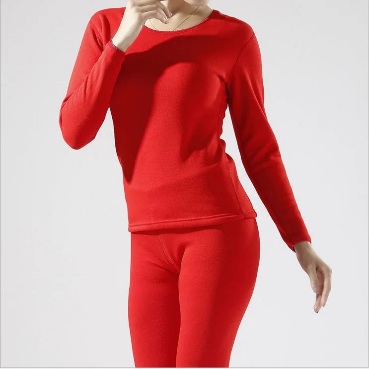 Alr™ Women's Thermal Underwear Set - Fleece-Lined Cotton Long Johns, Red
