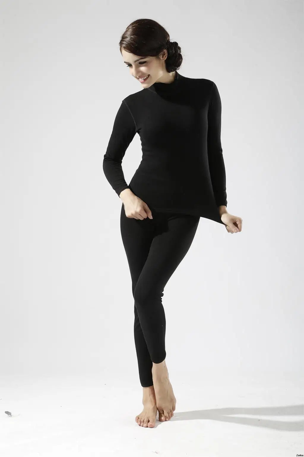 Alr™ Women's Thermal Underwear Set - Fleece-Lined Cotton Long Johns, Black