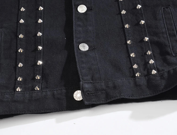 Alr™ Men's Black Vintage Denim Vest with Rivet Details