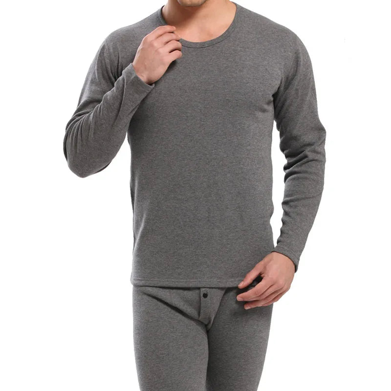 Alr™ Men's Thermal Underwear Set - Fleece-Lined Cotton Long Johns, Gray