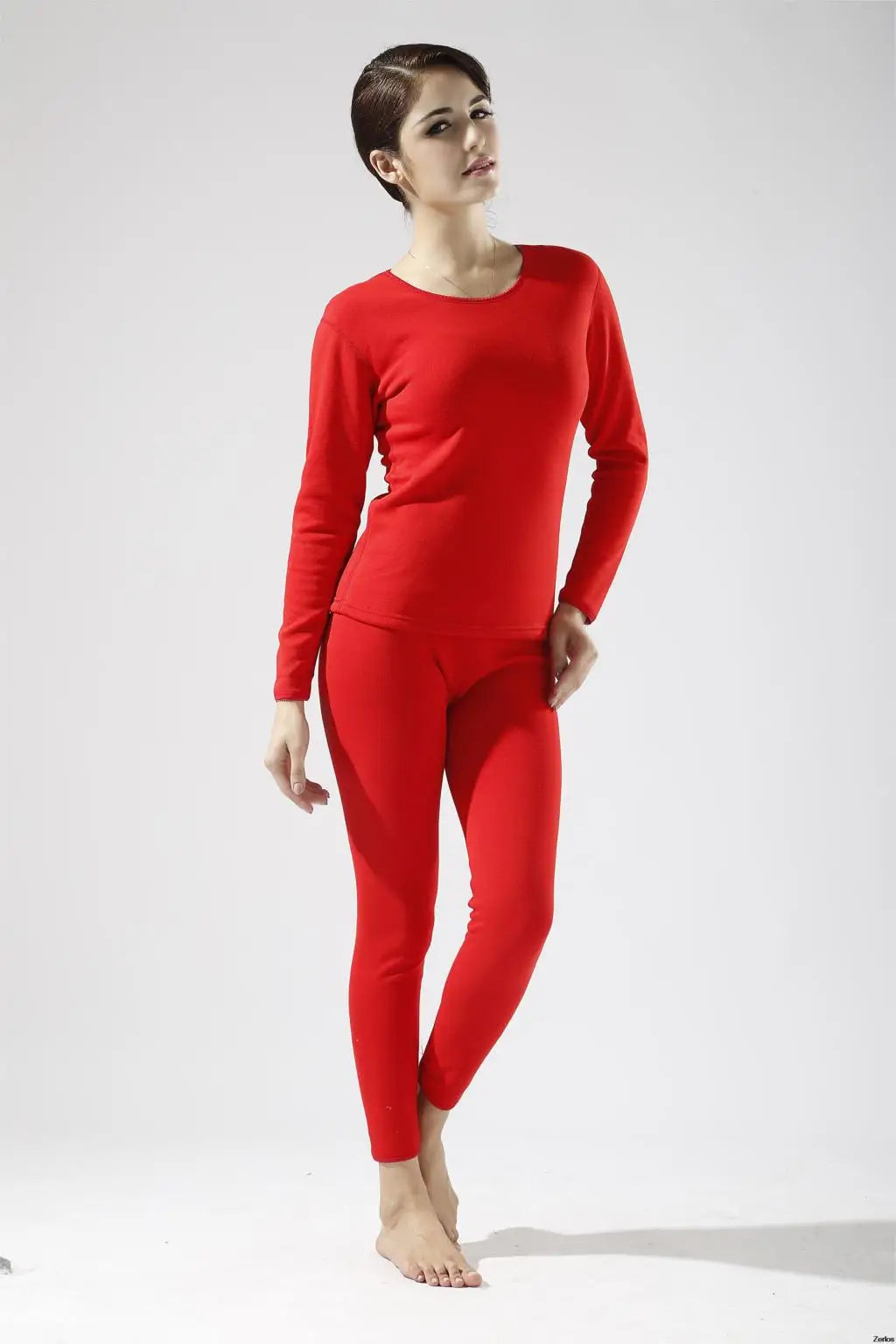 Alr™ Women's Thermal Underwear Set - Fleece-Lined Cotton Long Johns, Red