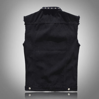 Alr™ Men's Black Vintage Denim Vest with Rivet Details