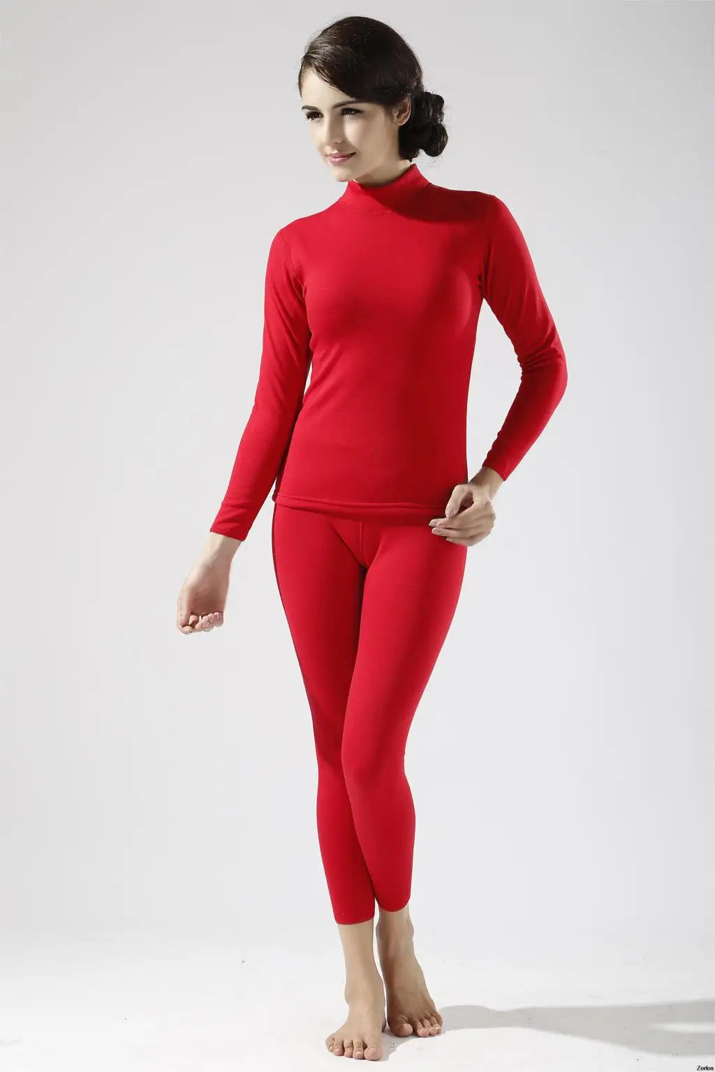 Alr™ Women's Thermal Underwear Set - Fleece-Lined Cotton Long Johns, Red