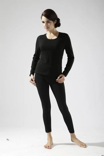 Alr™ Women's Thermal Underwear Set - Fleece-Lined Cotton Long Johns, Black