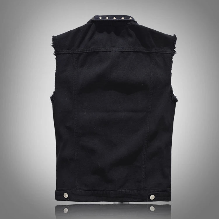 Alr™ Men's Black Vintage Denim Vest with Rivet Details