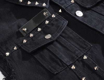 Alr™ Men's Black Vintage Denim Vest with Rivet Details