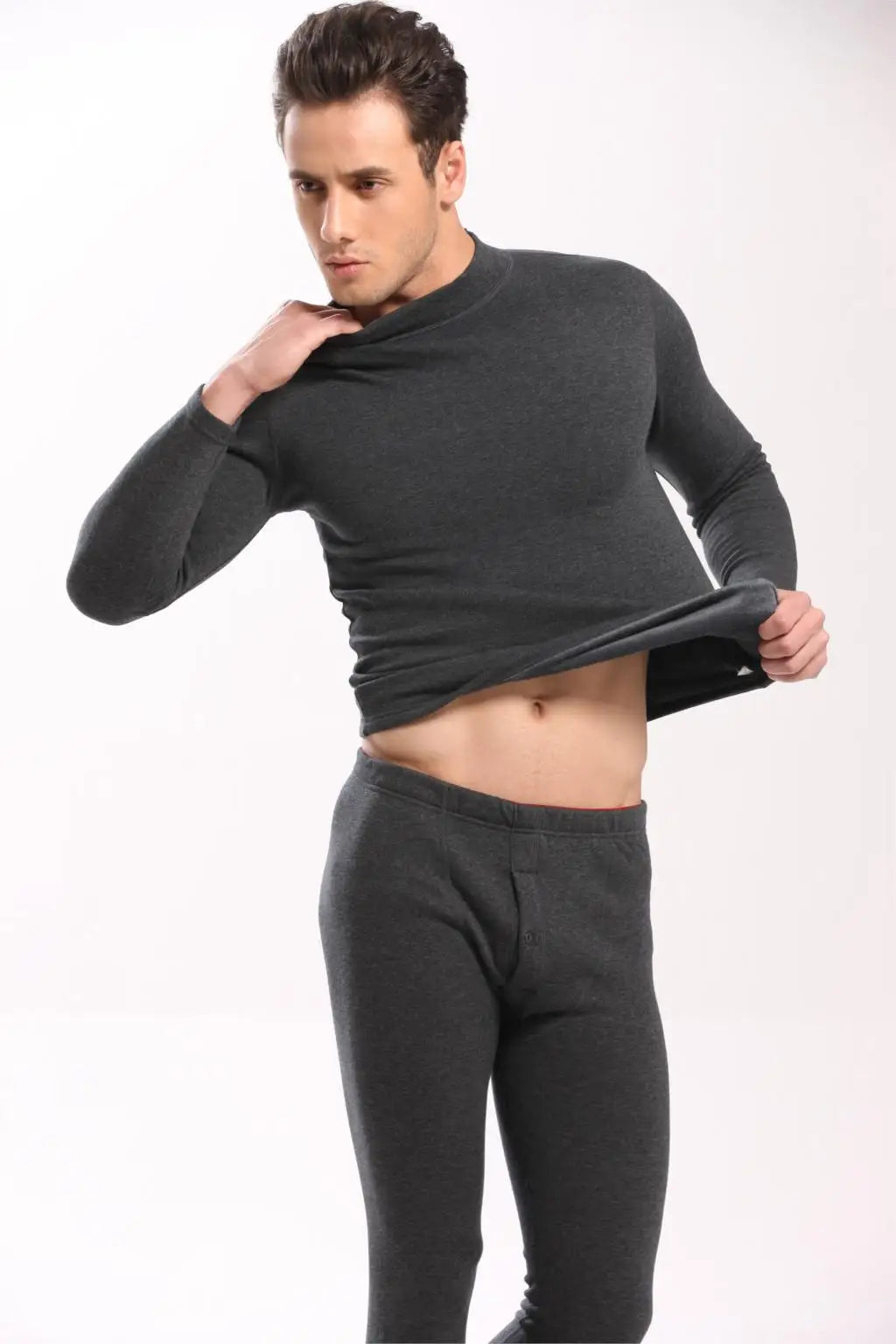 Alr™ Men's Thermal Underwear Set - Fleece-Lined Cotton Long Johns, Dark Gray