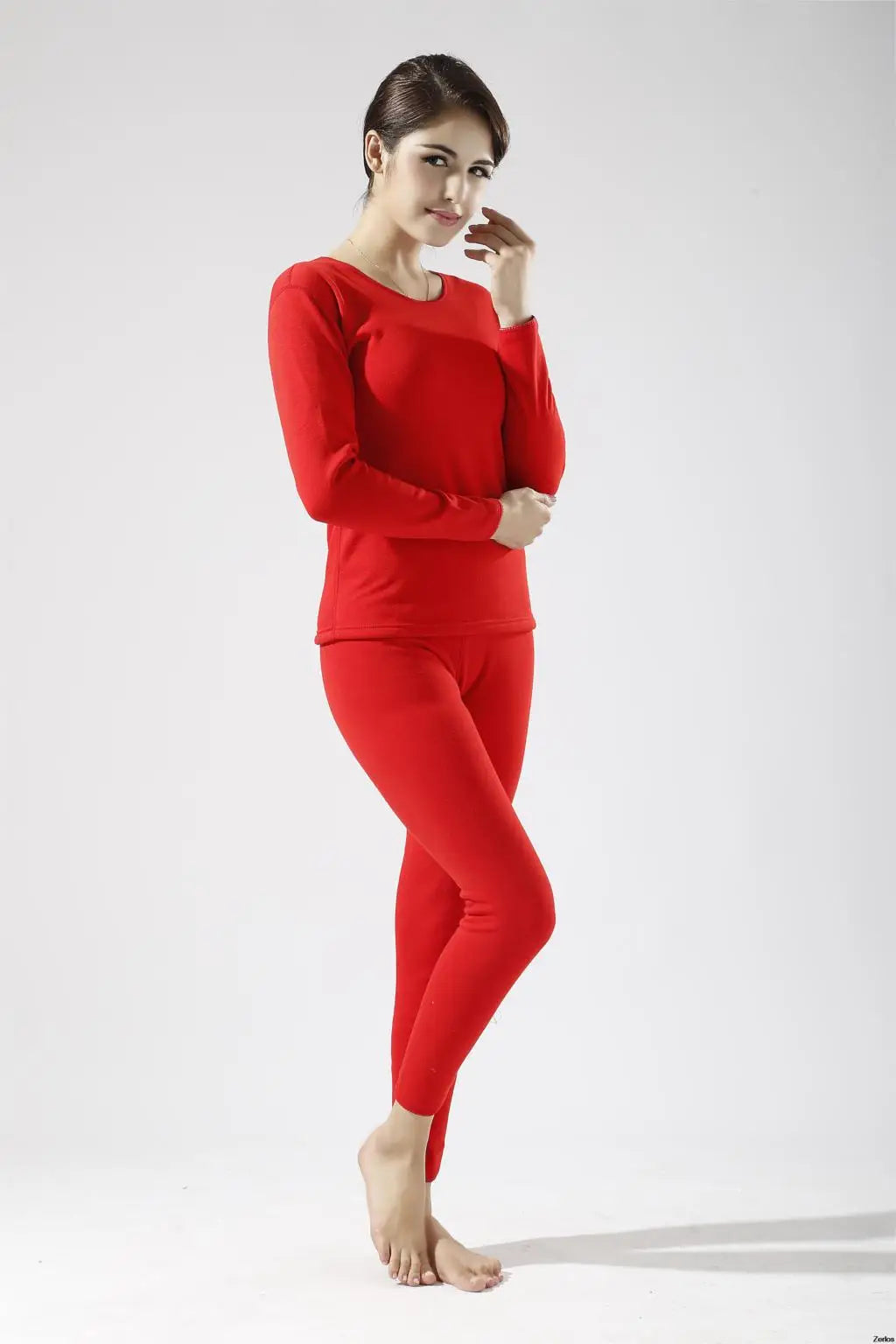 Alr™ Women's Thermal Underwear Set - Fleece-Lined Cotton Long Johns, Red