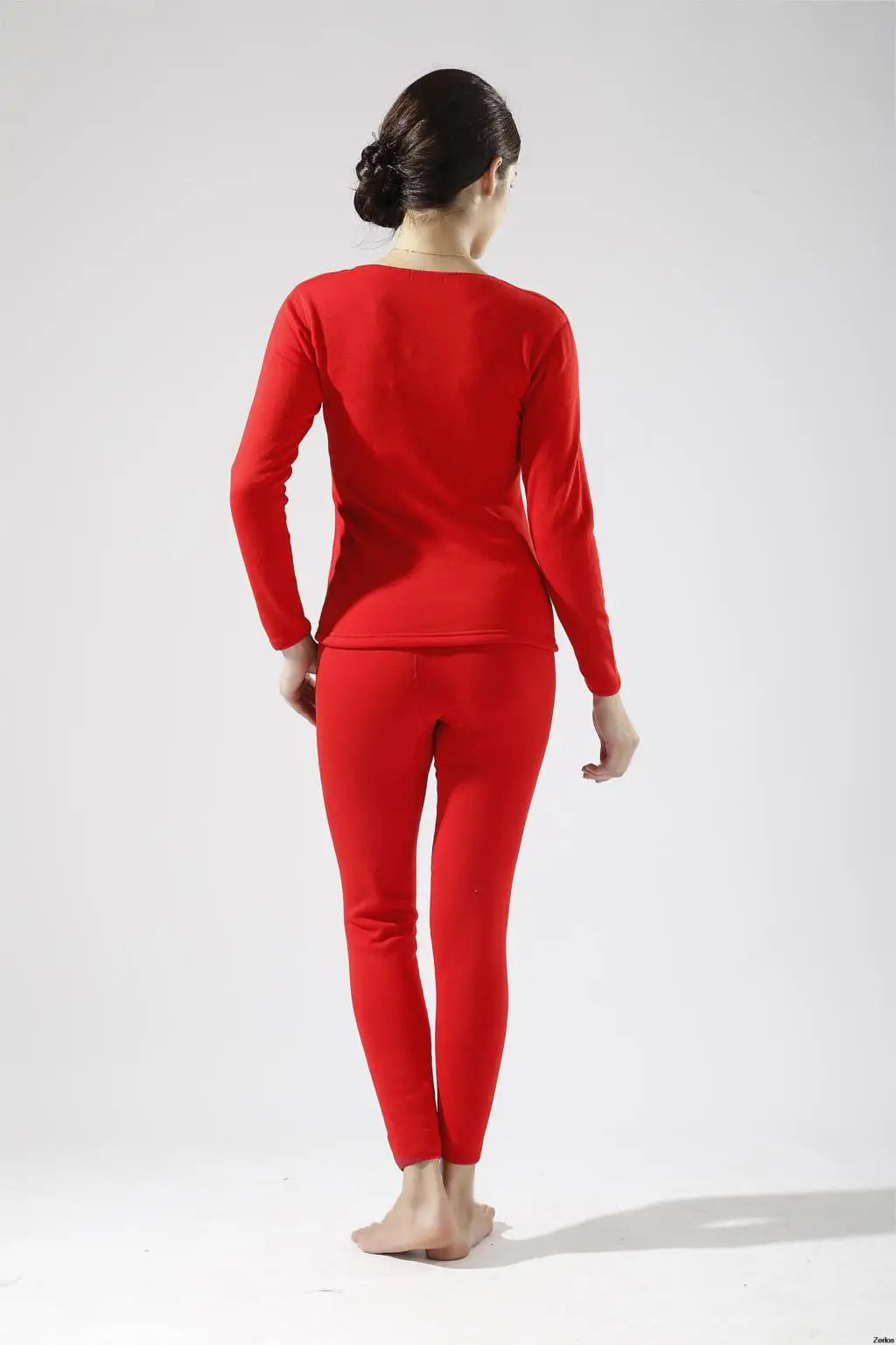 Alr™ Women's Thermal Underwear Set - Fleece-Lined Cotton Long Johns, Red