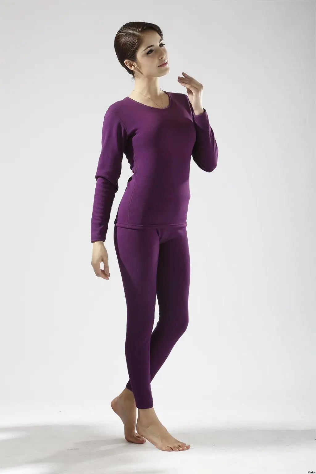 Alr™ Women's Thermal Underwear Set - Fleece-Lined Cotton Long Johns, Purple