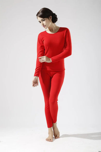 Alr™ Women's Thermal Underwear Set - Fleece-Lined Cotton Long Johns, Red