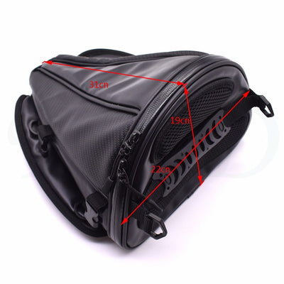 A Waterproof Motorcycle Back Seat Tail Bag for outdoor adventures.