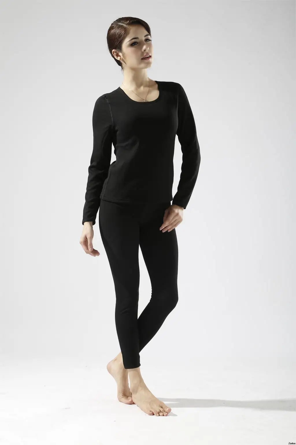 Alr™ Women's Thermal Underwear Set - Fleece-Lined Cotton Long Johns, Black