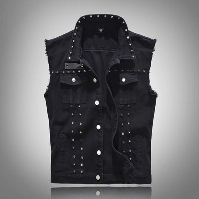 Alr™ Men's Black Vintage Denim Vest with Rivet Details