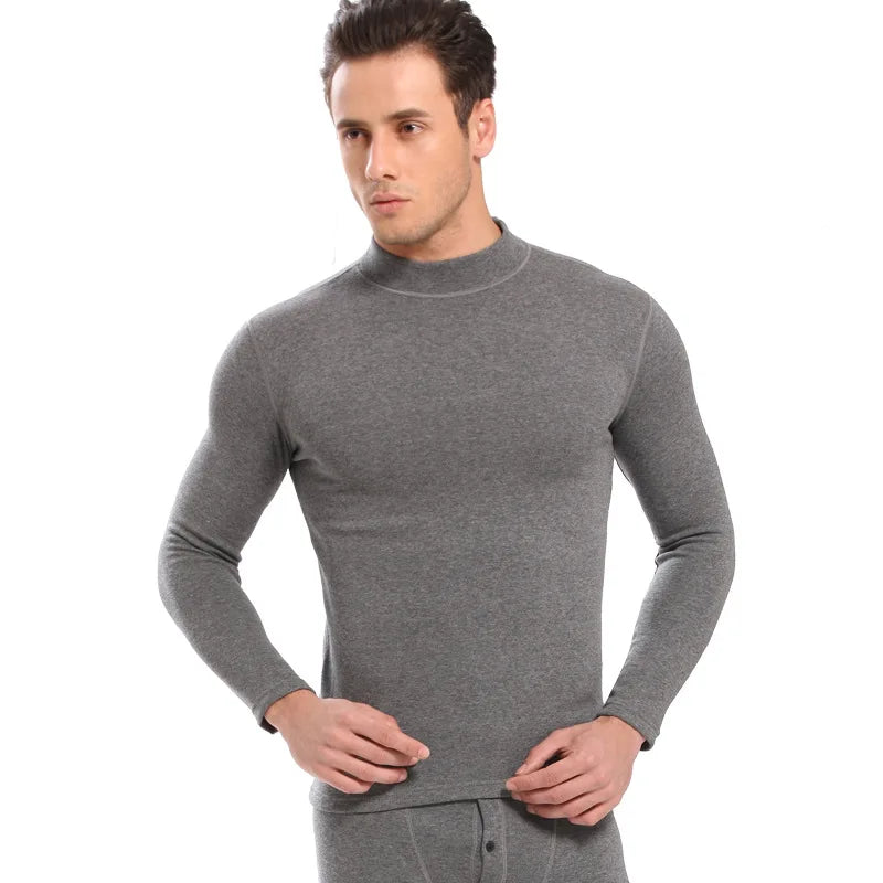 Alr™ Men's Thermal Underwear Set - Fleece-Lined Cotton Long Johns, Gray