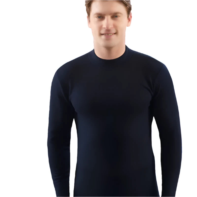 Alr™ Men's Thermal Underwear Set - Fleece-Lined Cotton Long Johns, Navy Blue