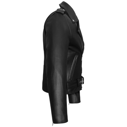 Vance Classic Police Style Black Leather Motorcycle Jacket with Quilted Liner