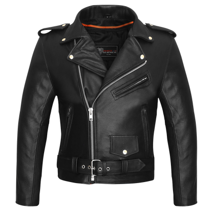 Vance Classic Police Style Black Leather Motorcycle Jacket with Quilted Liner