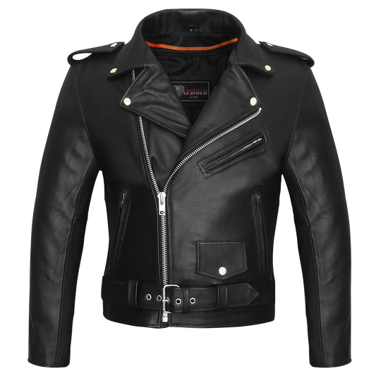 Vance Classic Police Style Black Leather Motorcycle Jacket with Quilted Liner