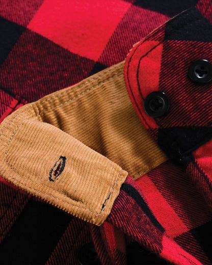 Vance Leather VB1710Br Men's Classic Red Long Sleeve Plaid Button Down Casual Flannel Shirt, 100% Cotton, Corduroy Cuffs