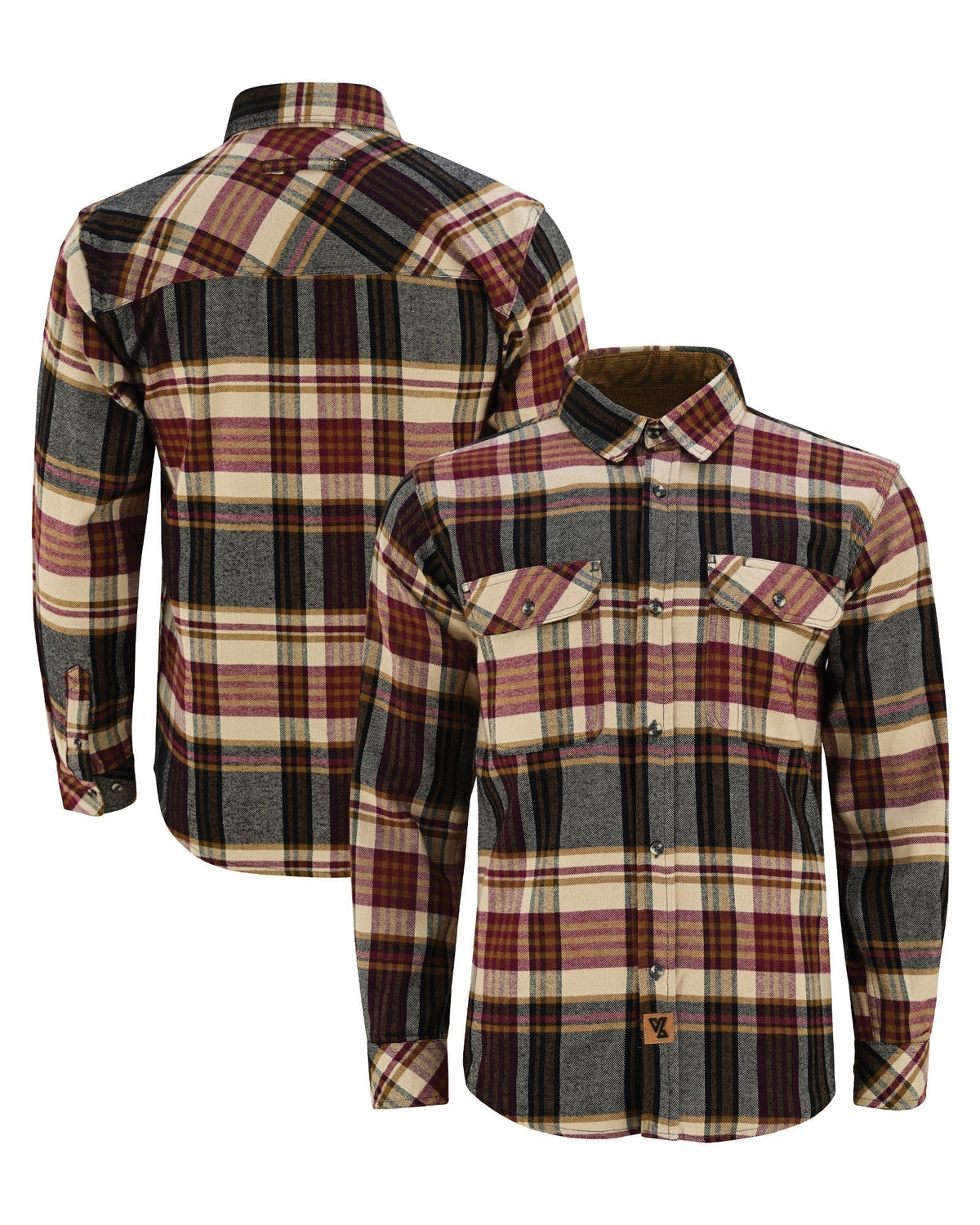 Vance Leather VB1718MCr Men's Cedarwood Plaid Long Sleeve Plaid Button Down Casual Flannel Shirt, 100% Cotton, Corduroy Cuffs