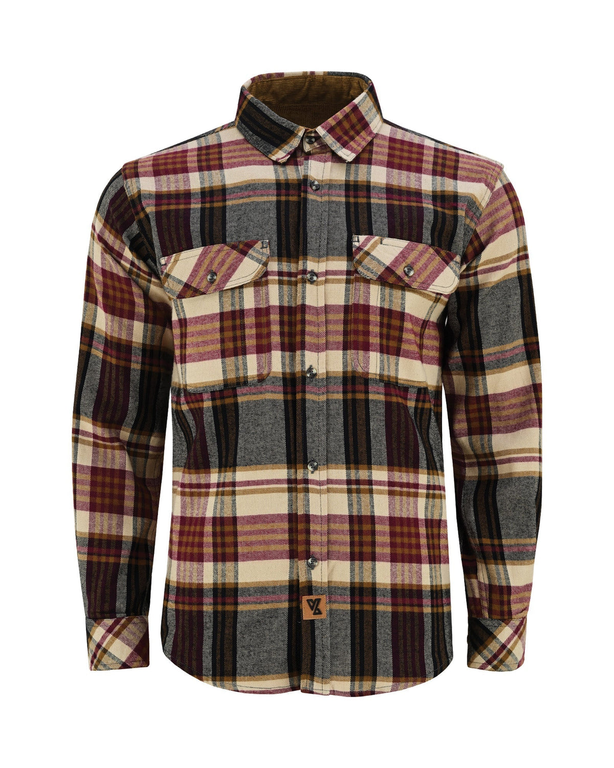 Vance Leather VB1718MCr Men's Cedarwood Plaid Long Sleeve Plaid Button Down Casual Flannel Shirt, 100% Cotton, Corduroy Cuffs