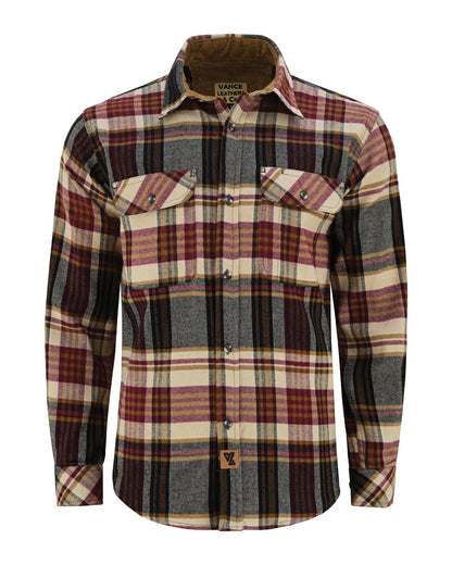 Vance Leather VB1718MCr Men's Cedarwood Plaid Long Sleeve Plaid Button Down Casual Flannel Shirt, 100% Cotton, Corduroy Cuffs
