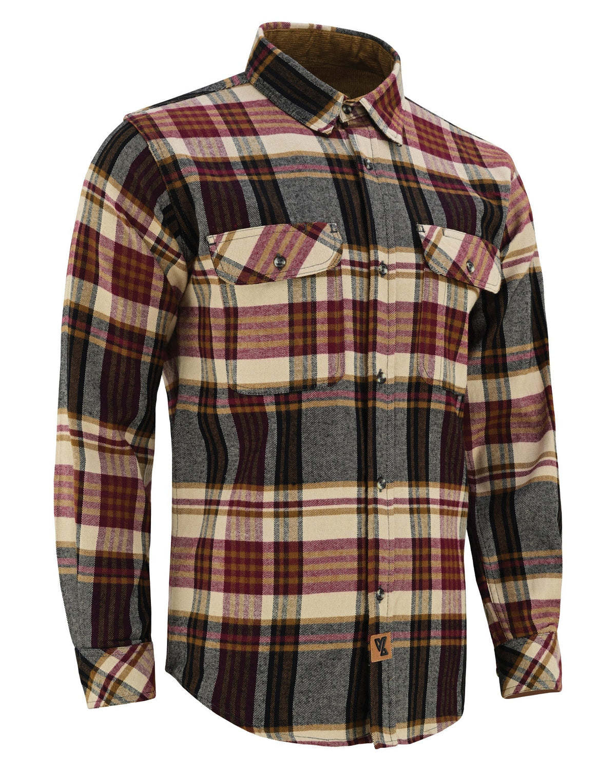 Vance Leather VB1718MCr Men's Cedarwood Plaid Long Sleeve Plaid Button Down Casual Flannel Shirt, 100% Cotton, Corduroy Cuffs