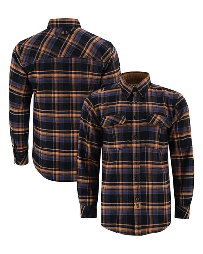Vance Leather VB1712BT Men's Lumberjacket Midnight Rust Long Sleeve Plaid Button Down Casual Flannel Shirt, 100% Cotton, Corduroy Cuffs