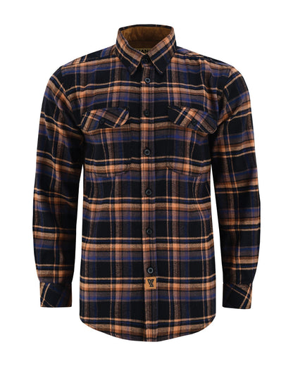 Vance Leather VB1712BT Men's Lumberjacket Midnight Rust Long Sleeve Plaid Button Down Casual Flannel Shirt, 100% Cotton, Corduroy Cuffs