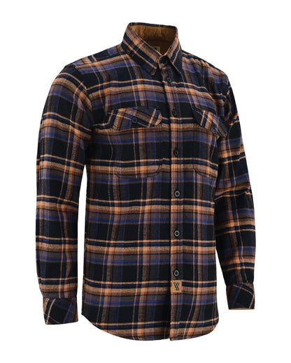Vance Leather VB1712BT Men's Lumberjacket Midnight Rust Long Sleeve Plaid Button Down Casual Flannel Shirt, 100% Cotton, Corduroy Cuffs