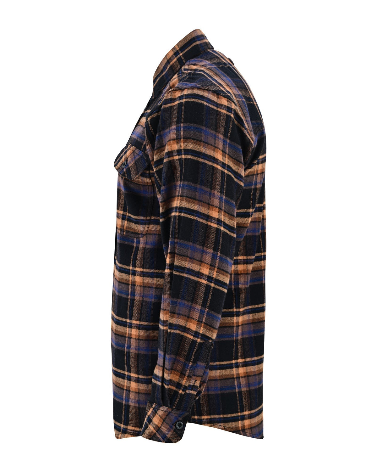 Vance Leather VB1712BT Men's Lumberjacket Midnight Rust Long Sleeve Plaid Button Down Casual Flannel Shirt, 100% Cotton, Corduroy Cuffs