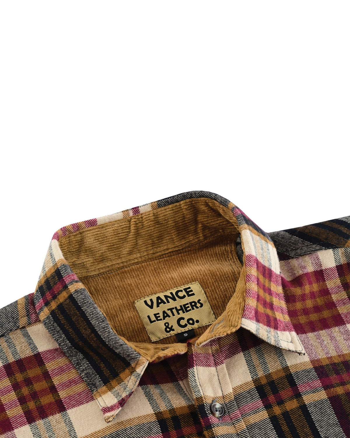 Vance Leather VB1718MCr Men's Cedarwood Plaid Long Sleeve Plaid Button Down Casual Flannel Shirt, 100% Cotton, Corduroy Cuffs