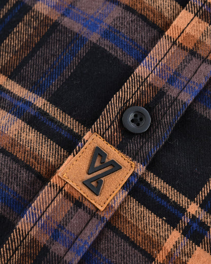 Vance Leather VB1712BT Men's Lumberjacket Midnight Rust Long Sleeve Plaid Button Down Casual Flannel Shirt, 100% Cotton, Corduroy Cuffs