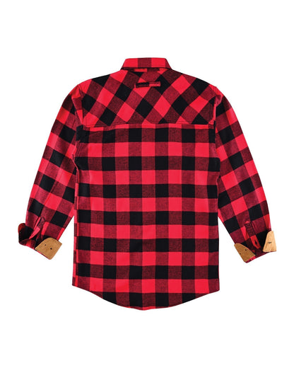 Vance Leather VB1710Br Men's Classic Red Long Sleeve Plaid Button Down Casual Flannel Shirt, 100% Cotton, Corduroy Cuffs