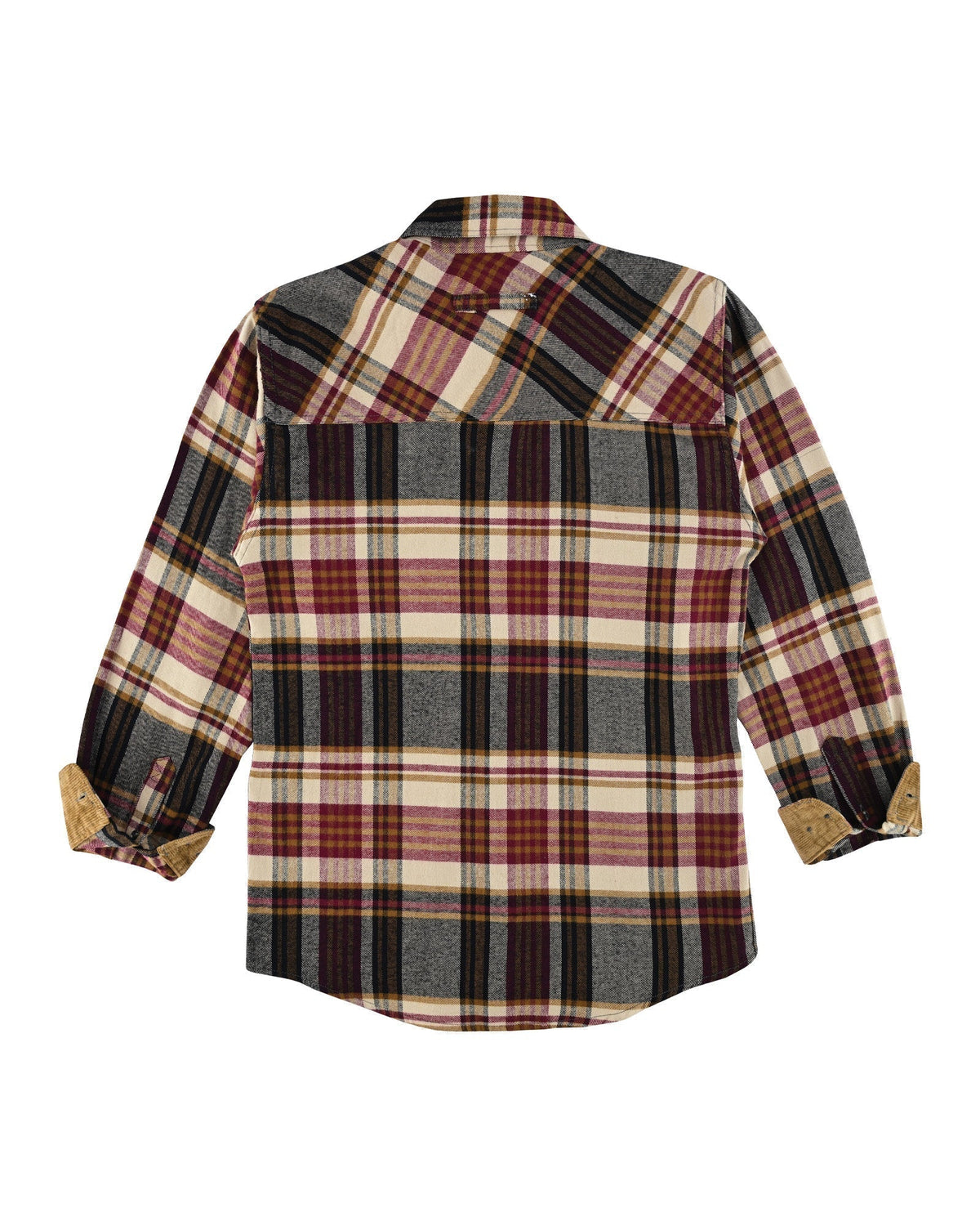 Vance Leather VB1718MCr Men's Cedarwood Plaid Long Sleeve Plaid Button Down Casual Flannel Shirt, 100% Cotton, Corduroy Cuffs